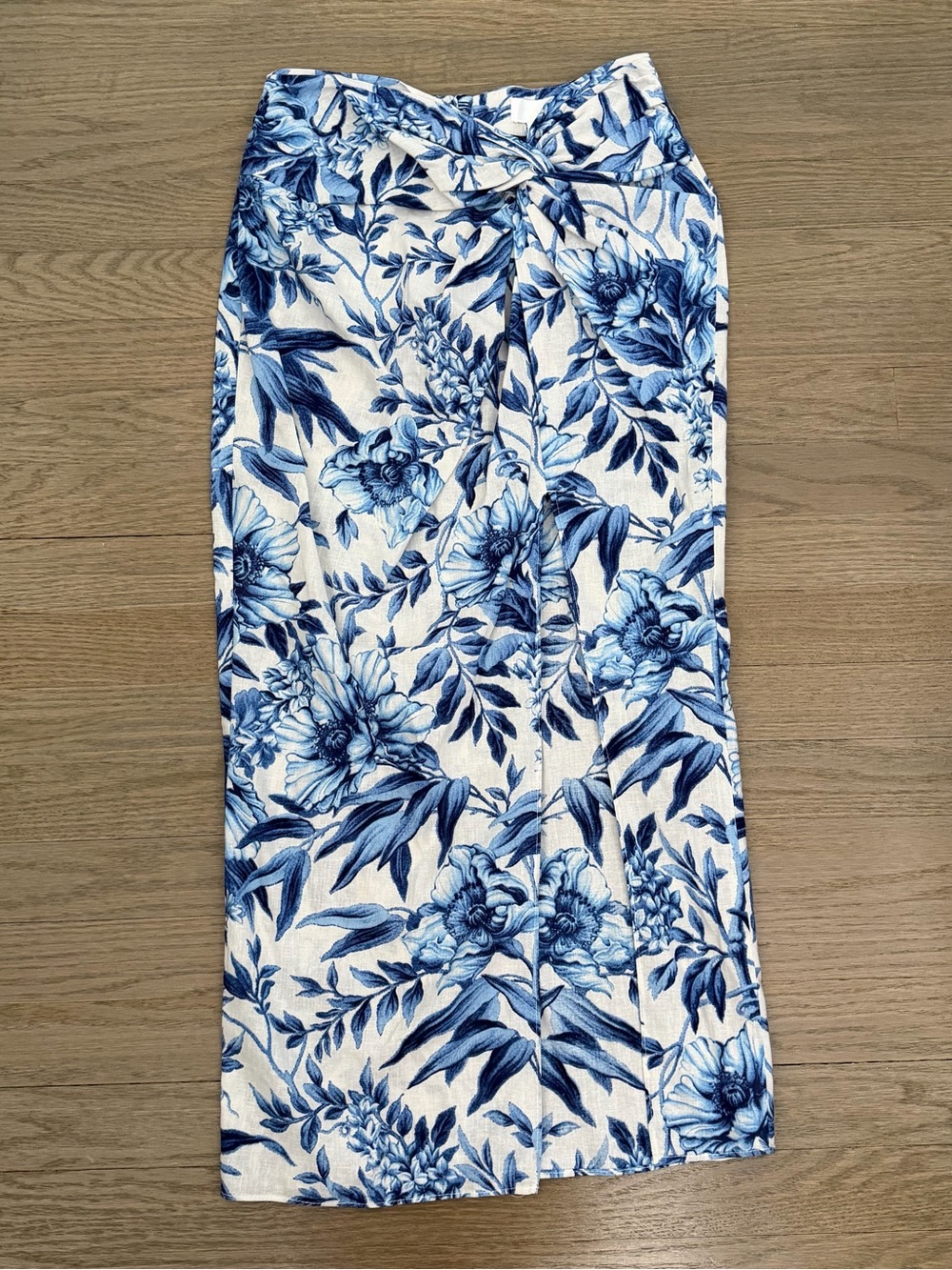 H&M Linen Cotton blend floral midi skirt with slit